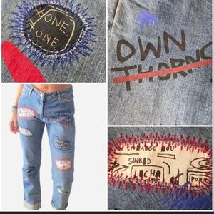 Alice + Olivia x Basquiat Hanna Patchwork Jeans Size 26 Mid-Rise Straight Leg